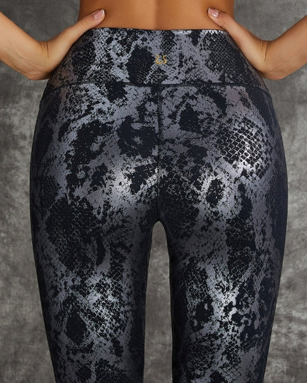 ZASUWA Female High Waist Bronzed Snakeskin Leggings