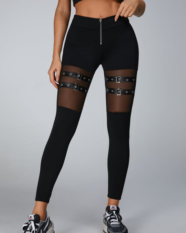 🖤ZASUWA Female Buttons Cutout Mesh Zipper Faux Leather Corset Tracksuit