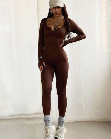 ZASUWA Female Sexy Buttons Elastic Tight Jumpsuit