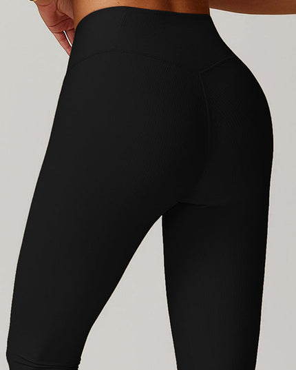 ZASUWA Female Ribbed High-waisted Hip-lift Quick Dry Elastic Tight Leggings