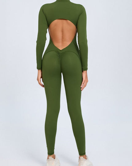 ZASUWA Female Backless Zipper Hollow Out Scrunch Bum Jumpsuit