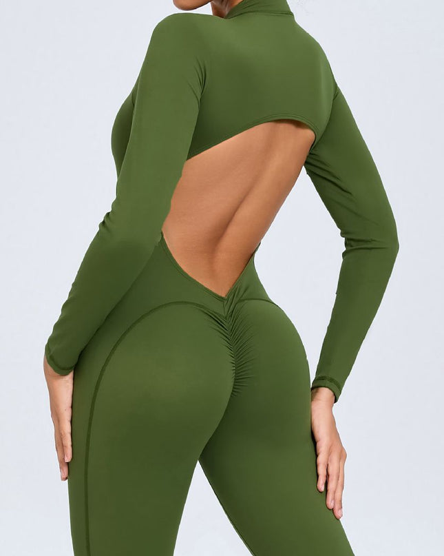 ZASUWA Female Backless Zipper Hollow Out Scrunch Bum Jumpsuit