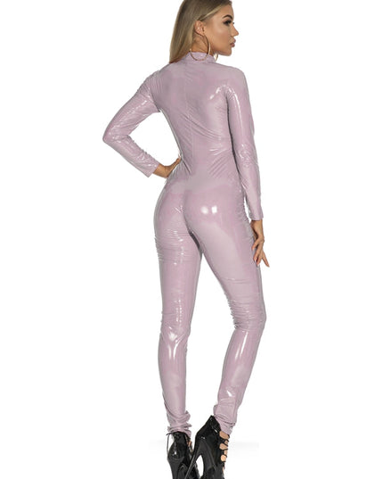 ZASUWA Female Zipper Glossy PU Faux Leather Jumpsuit