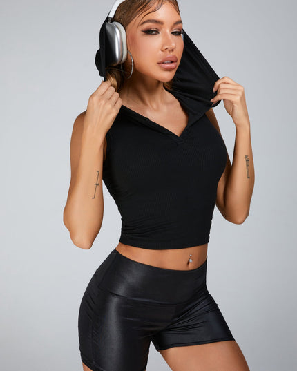 ZASUWA Female Glossy PU Faux Leather Peach Butt Spandex Gym Booty Shorts