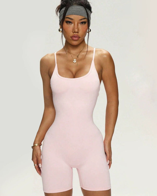 ZASUWA Female Cross Back U Collar Elastic Tight Short Romper