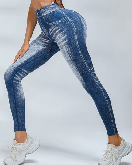 ZASUWA Female Deep V Back Denim Scrunch Bum Leggings