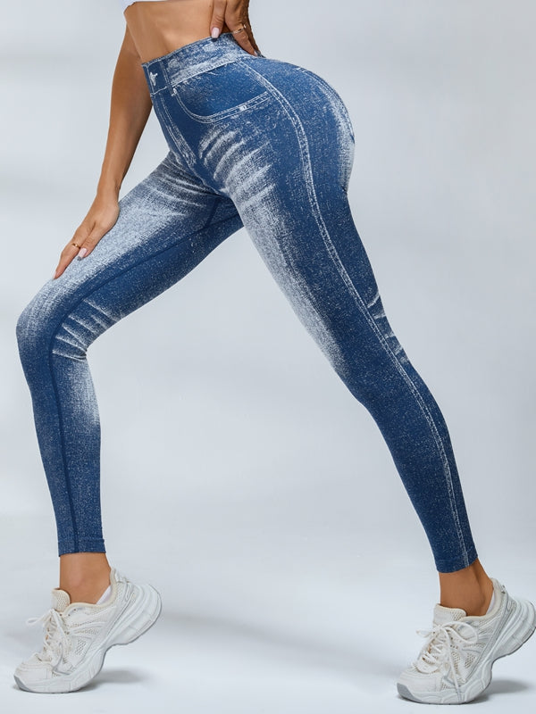 ZASUWA Female Deep V Back Denim Scrunch Bum Leggings