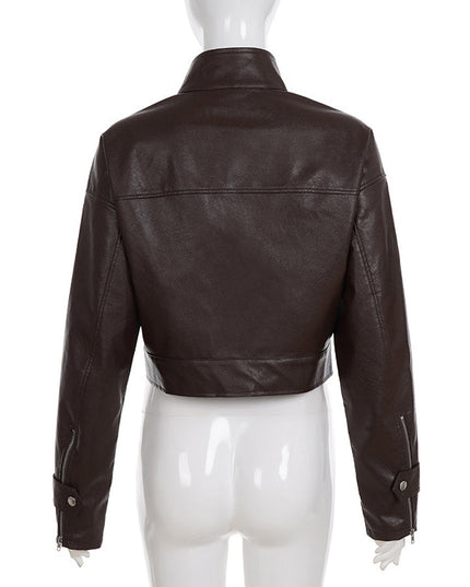 ZASUWA Female Zipper PU Trench Collar Buttons Jackets