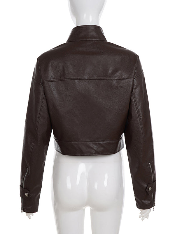 ZASUWA Female Zipper PU Trench Collar Buttons Jackets