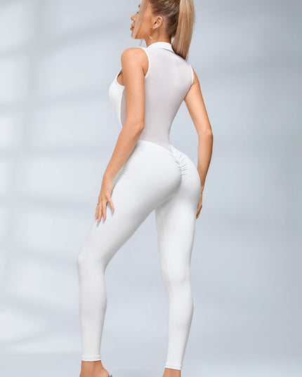 ❤ZASUWA Female Sexy Sheer Mesh Back Deep V Back Scrunch Bum Zipper Jumpsuit