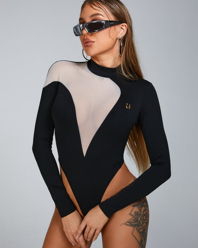 ❤ZASUWA Female Deep V Mesh Bodysuit