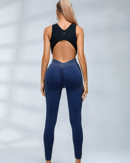 ZASUWA Female V-shaped Waist Ribbed High-waisted Hip-lift Scrunch Bum Leggings