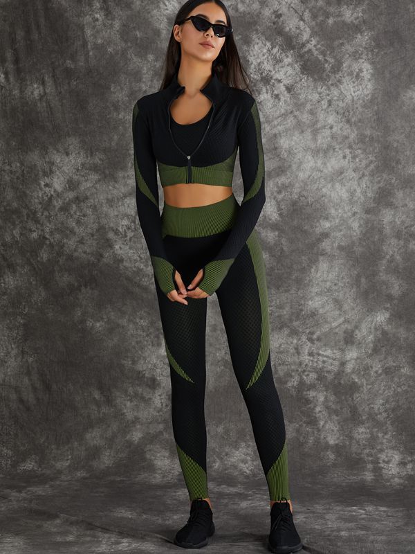 ZASUWA Female 3 Pieces Long Sleeve Zippers Fitness Suit