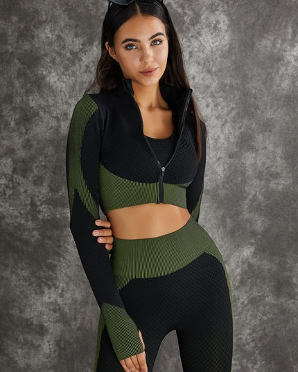ZASUWA Female 3 Pieces Long Sleeve Zippers Fitness Suit