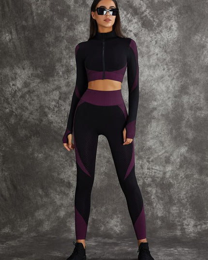 ZASUWA Female 3 Pieces Long Sleeve Zippers Fitness Suit