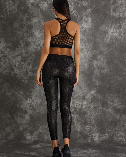 ZASUWA Female High Impact Shockproof Faux Leather Snake Print Sportswear