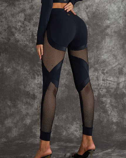 ❤ZASUWA Female PU Net Thumbholes High-rise Hip-lift Sportswear