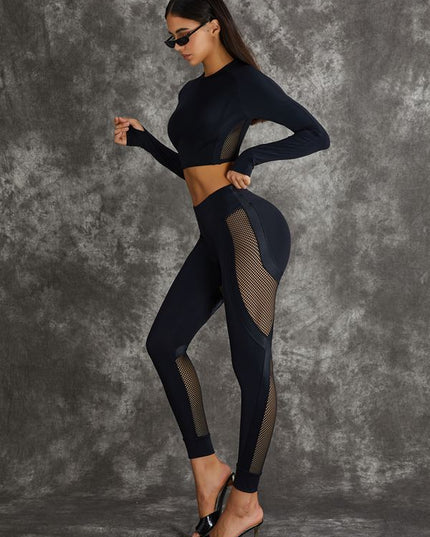 ❤ZASUWA Female PU Net Thumbholes High-rise Hip-lift Sportswear