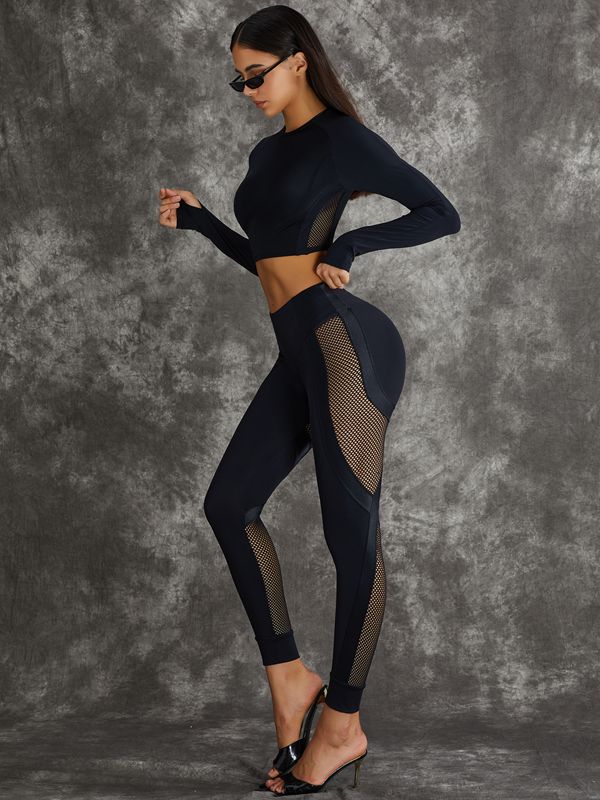 ❤ZASUWA Female PU Net Thumbholes High-rise Hip-lift Leggings