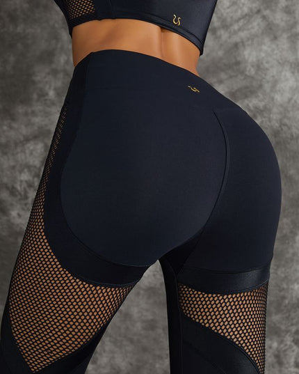 ❤ZASUWA Female PU Net Thumbholes High-rise Hip-lift Sportswear