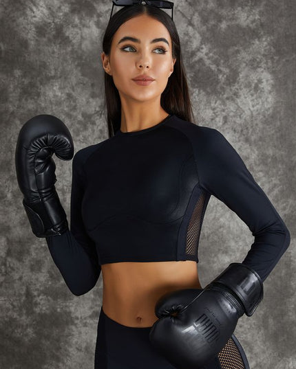 ❤ZASUWA Female PU Net Thumbholes High-rise Hip-lift Sportswear