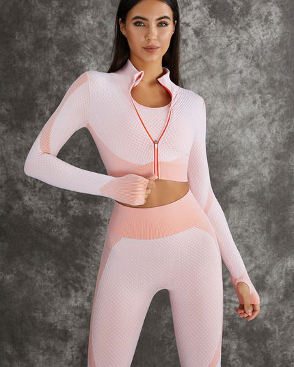 ZASUWA Female 3 Pieces Long Sleeve Zippers Fitness Sportswear