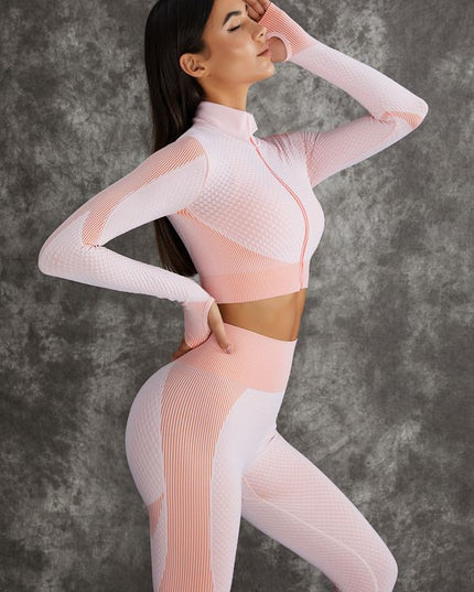 ZASUWA Female 3 Pieces Long Sleeve Zippers Fitness Sportswear