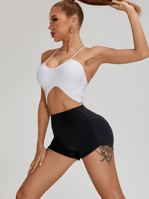 ZASUWA Female Halter Folds Pleated Backless Sports Bras