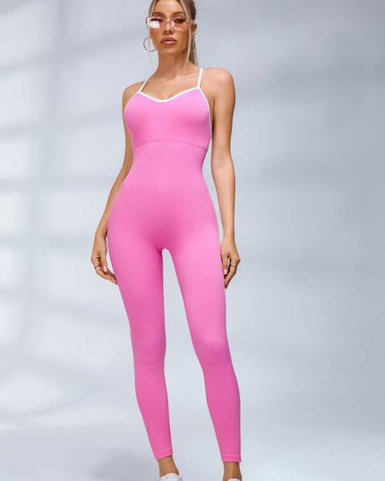 ZASUWA Female Contrast Color Cross Back Ribbed Jumpsuit