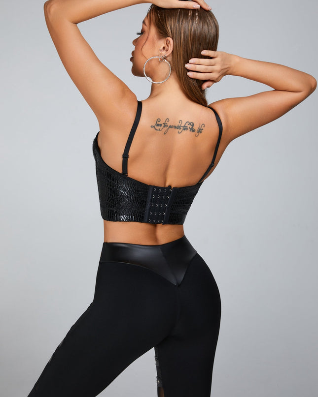 🖤ZASUWA Female Buttons Cutout Mesh Zipper Faux Leather Corset Tracksuit