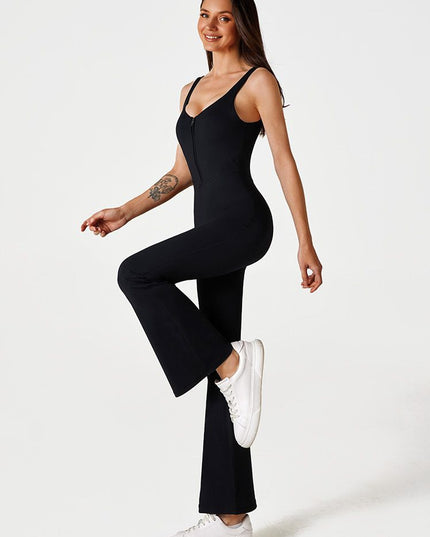 ZASUWA Female Solid Color Zipper Flare Seamless Jumpsuit