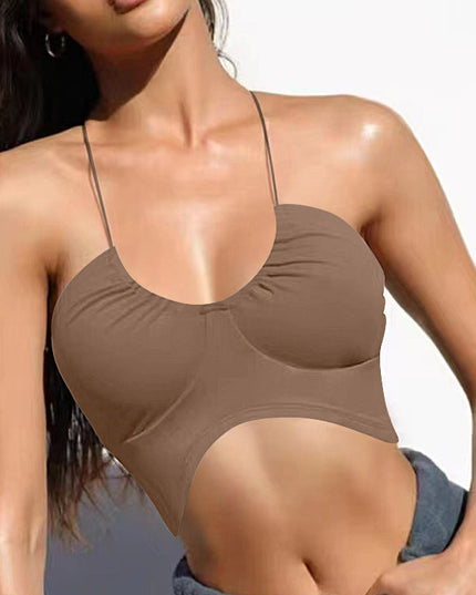 ZASUWA Female Halter Folds Pleated Backless Sports Bras