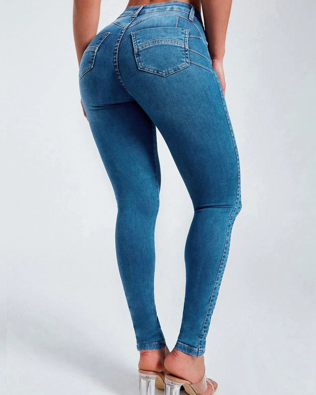 ZASUWA Female Sexy Denim Elastic Tight Pocket Cargo Leggings