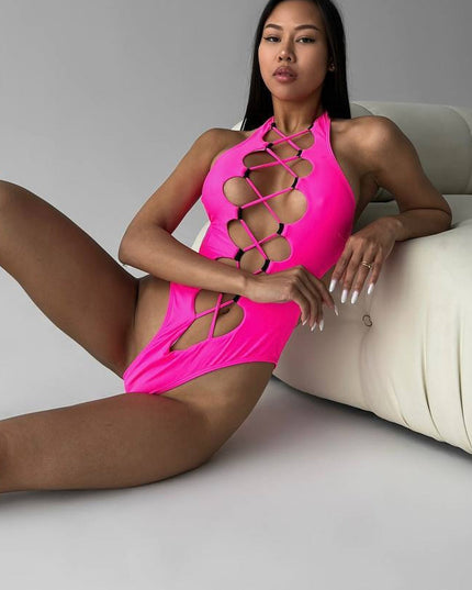 ZASUWA Female Roman-knot Hollow Out Halter One Piece