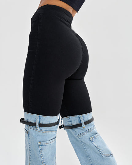 ZASUWA Female Contrast Color Denim Flare Fashion Pants