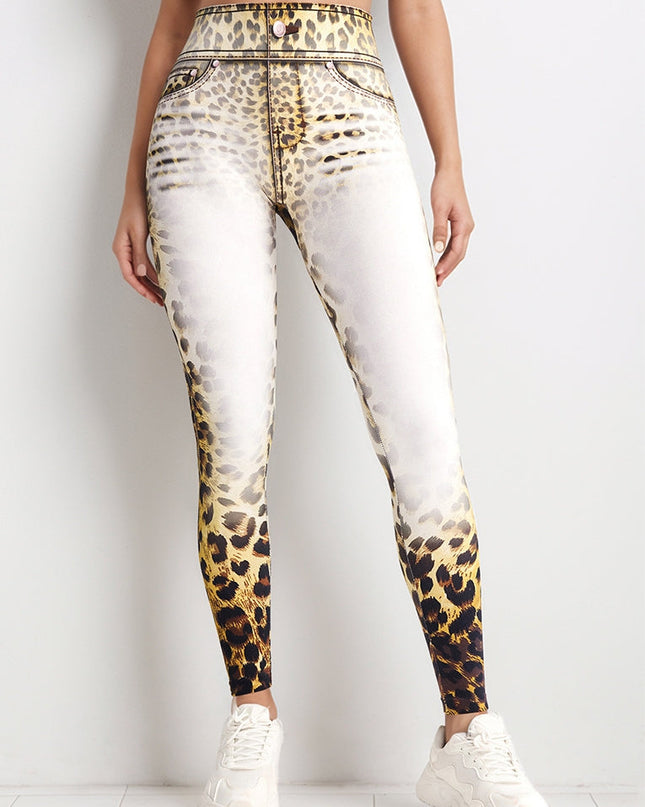 ZASUWA Female Leopard Print Denim Bum Gradient Leggings