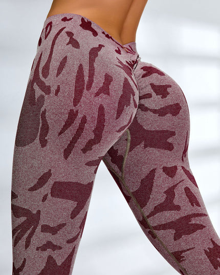 ZASUWA Female Sexy Camouflage Deep V Back Scrunch Bum Leggings