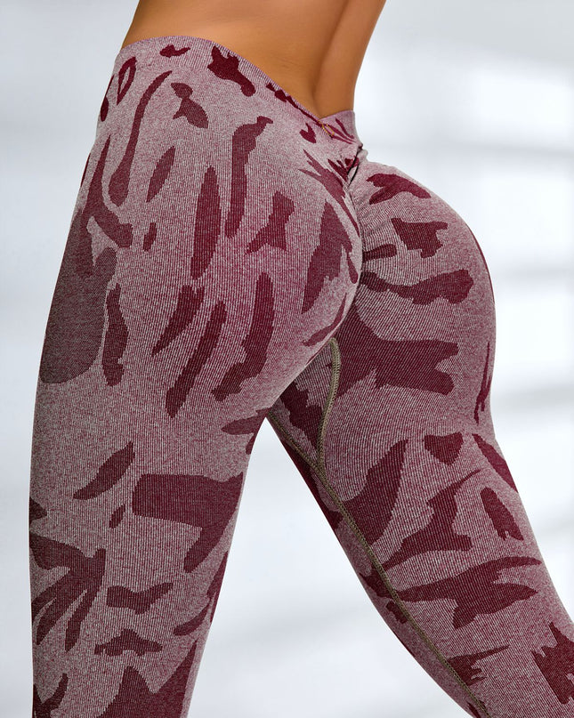 ZASUWA Female Sexy Camouflage Deep V Back Scrunch Bum Leggings