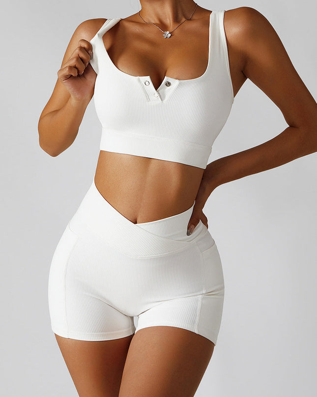 ZASUWA Female Pocket Ribbed V-shape Waist Button Short Tracksuits X ANECHKAANNN ⭐