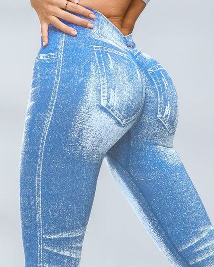 ZASUWA Female Deep V Back Denim Scrunch Bum Leggings