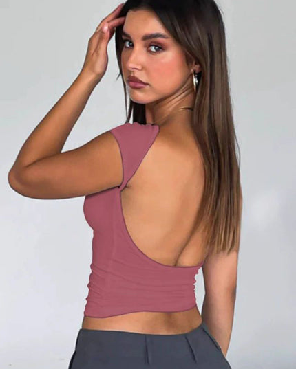 ZASUWA Female Solid Color Backless with Chest Pads Short Sleeves