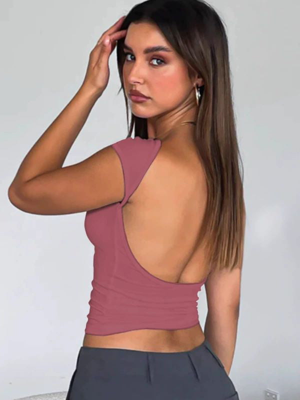 ZASUWA Female Solid Color Backless with Chest Pads Short Sleeves