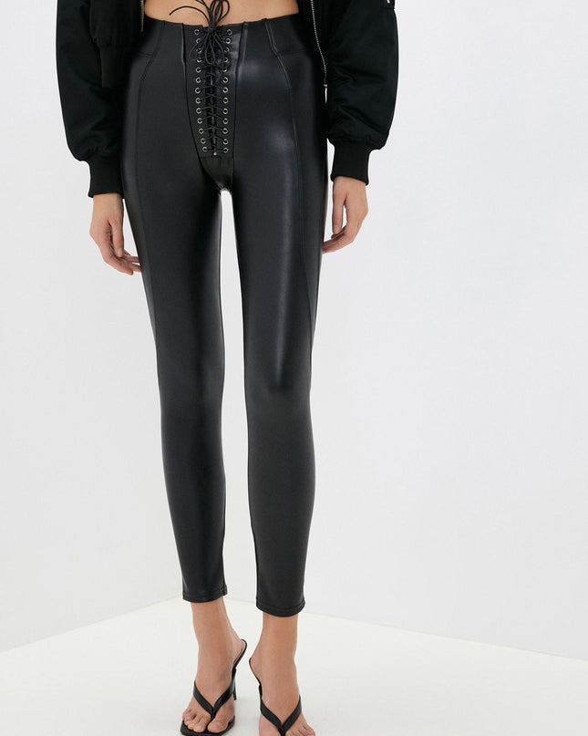 ❤ZASUWA Female Sexy Faux Leather Push Up Design Lace-up Leggings
