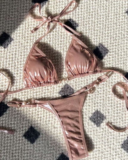 ZASUWA Female Sexy Glossy Pearl Beach Bikini Set