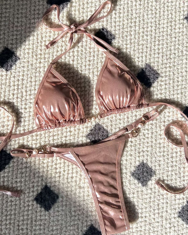 ZASUWA Female Sexy Glossy Pearl Beach Bikini Set