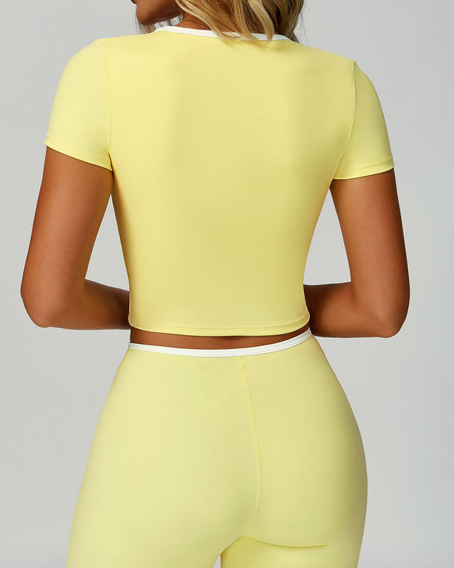 ZASUWA Female Contrast Color V-neck Lace-up Short Sleeves