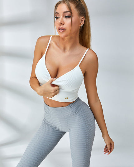 ZASUWA Female Ribbed Cross Back Bubble Textured Tracksuit