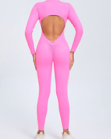 ZASUWA Female Backless Zipper Hollow Out Scrunch Bum Jumpsuit