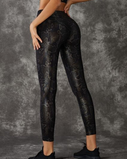 ZASUWA Female PU Faux Leather Snake Print Leggings