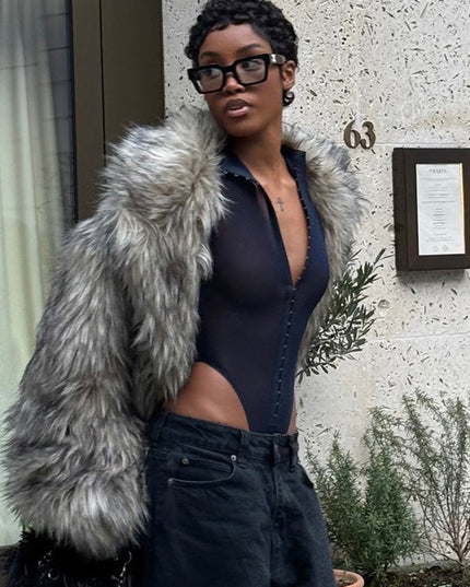 ZASUWA Female Sexy Mesh Metal Buckle Short Bodysuit